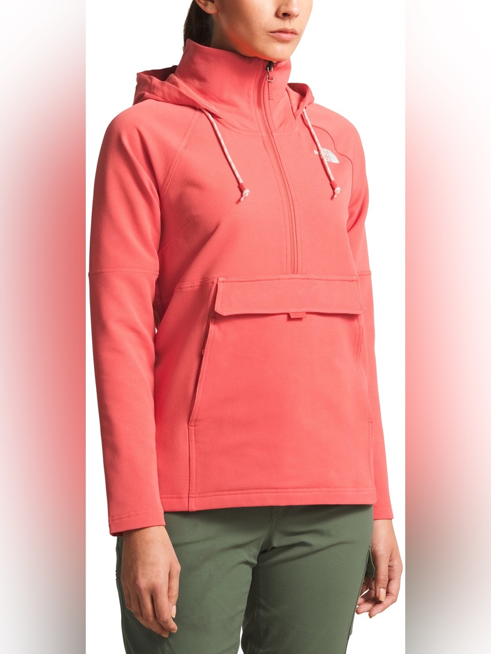 The North Face Women coral Hooded Pullover Jacket Anorak Half Zip Outdoor Hiking